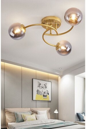 Luxury Model Plafonier Triple Gold Modern Smoked Glass Chandelier LMBDR35092 - Lambadar