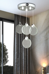 Luxury Modern Sarkıt Dörtlü Power Led Avize Camlı Krom burenze746 - burenze