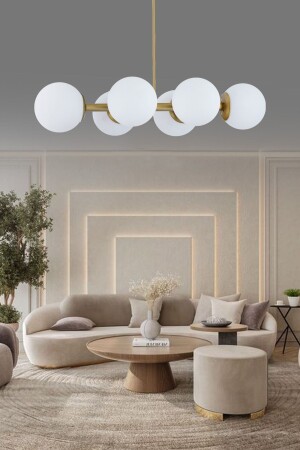 Luxury Modern Tasarım Eskitme 6'li Beyaz Glop Camlı Avize - Şl Şef Light