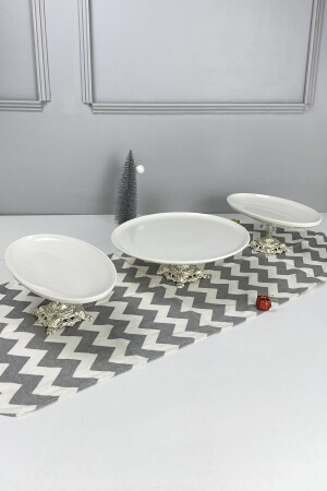 Luxury Porcelain Tableware Presentation Set 1 Round 2 Oval Gold Footed Dinner Cake Cookie Plate - May Home