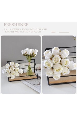 Luxury Rose Bouquet with artificial flowers 12 rose buds white color Bridal flower - Fesleğen Çiçek