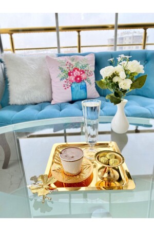 Luxury Square Stainless Steel Butterfly Gold Service, Tea, Coffee, Treats and Presentation Tray 21x21 Cm MZKBK111 - Mira züccaciye