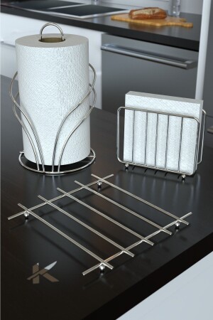 Luxury Stainless Service Presentation Set Towel Holder Napkin Holder Trivet Polished Chrome 3-Piece Kitchen CircleChrome3 - KARTEYA
