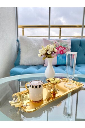 Luxury Stainless Steel Butterfly Gold Baton Serving, Tea, Coffee, Treats and Presentation Tray TYC00386818512 - Mira züccaciye