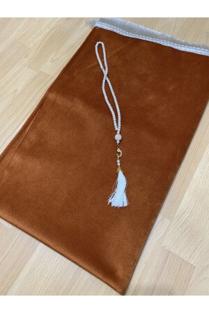 Luxury Velvet Woven Dowry Gift Fringed Prayer Rug Pearl Prayer Beads - Ayhanhome