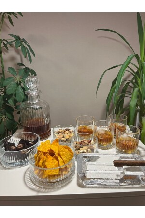 Luxury Whiskey Set, Whiskey Carafe, 4 Paşabahçe Whiskey Glasses, 4 Snack Bowls, 1 Cigar Ashtray, Whiskey Carafe Set - FAYA HOME