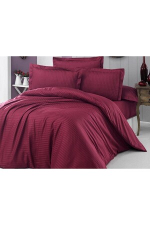 Luxus-Doppelbettbezug-Set aus Satin, gestreift, Burgunderrot, STN1 - Madame Blue