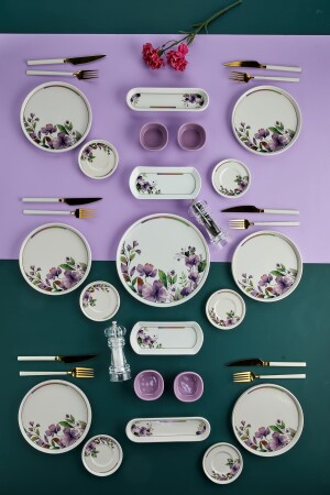 Luxus-Keramik-Frühstücksset mit Magnolienmuster, 21-teilig, rund, digital, für 6 Personen – Frühstücksset - Erbaşlar