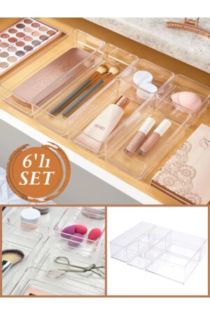 Lv 216 Adjustable Drawer Organizer Set 6 Piece Jewelry and Makeup Box Pen Organizer - Bayev