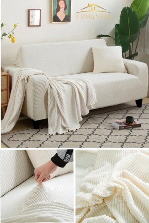 Lycra Stretch Elastic Flexible Washable Square Pattern Three-Seater Sofa Cover Sofa Cover - Uzhanem