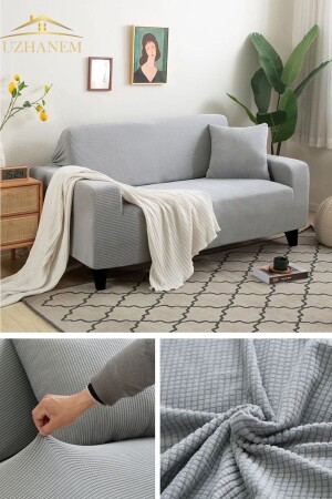 Lycra Stretch Elastic Flexible Washable Square Pattern Three-Seater Sofa Cover Sofa Cover - Uzhanem