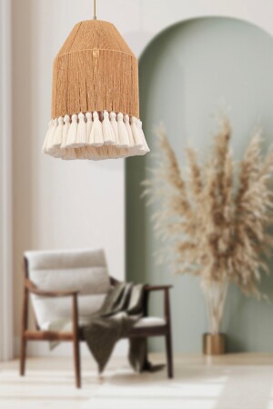 Macaron Single Wicker Macrame Patterned Bohemian Style Bedroom, Children's Room, Hallway, Living Room Pendant Lamp Chandelier 4090-01-FR - Apliqa