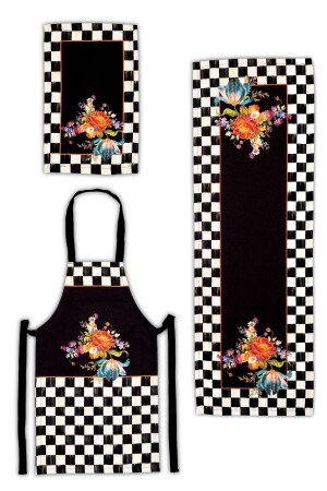 Mackenzie Checkerboard Patterned Kitchen Set of 3 - Runner, Oven Cover and Kitchen Apron Gift-ltd370 - Latuda Concept