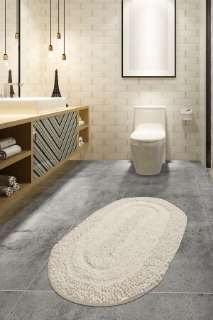 Macoroni Ecru 80x130 Cm Bathroom Rug - Mat 100% Natural Cotton - Chilai Home