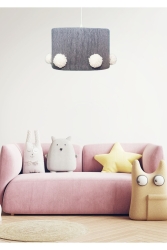Macrame Chandelier Children's Room Chandelier Gray Chandelier Pompom Chandelier Baby Room Chandelier JTLC000001 - JUTUAL DEKOR