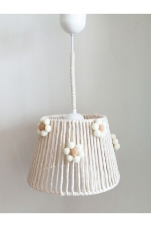 Macrame Ecru Rope Wrapped Pompom Flower Young Room Baby Kids Room Design Pendant Lamp Chandelier 237VZ - C&A