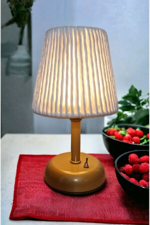 Macrame Lampshade - Wireless LED Mini Lampshade-Battery-Operated Table Lamp with Gold Metal Base - Bubihome