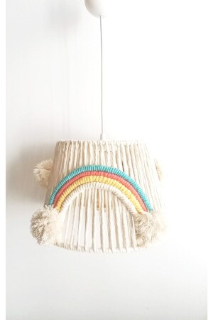 Macrame String Wrap Rainbow Appliqued Handmade Pompom Baby Girl and Children's Room Chandelier 142VZ - C&A