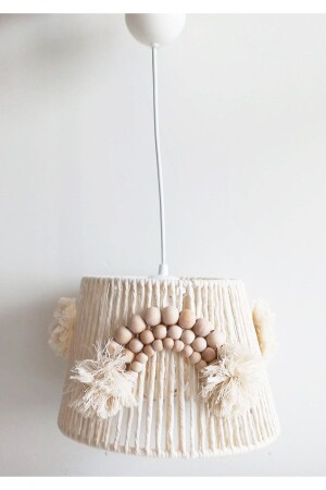 Macrame String Wrapped Wooden Beaded Rainbow Applique Handmade Pompom Kids and Baby Room Chandelier - C&A
