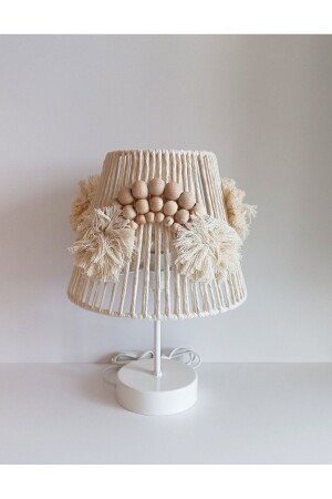 MACROME ROPE WRAPPED WOODEN BEADED RAINBOW APPLICATED HAND MADE POMPOM CHILDREN'S AND BABY'S ROOM LAMPSHADE - C&A