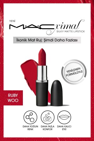 M·A·CXIMAL seidig-matter Lippenstift mit feuchtigkeitsspendender Wirkung und intensiver Farbe – Ruby Woo - Mac