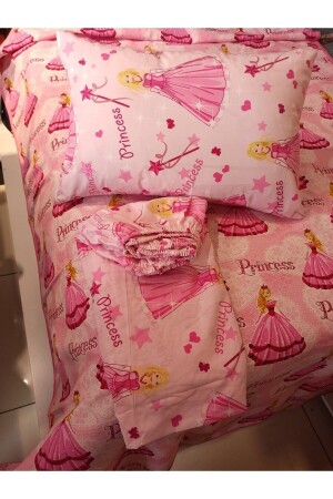 Mädchen-Bettlaken mit Prinzenmuster und elastischem Einzel-Piqué-Set – Rosa - Şener Home