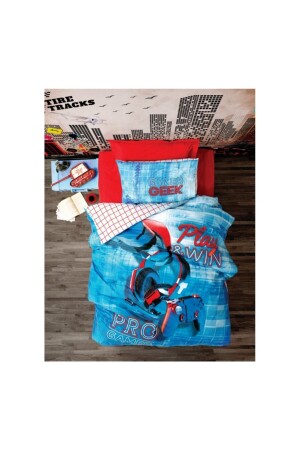 Mädchen Jungen Game Blue Bettbezug-Set Ftt Single GAME BLUE - Cotton Box