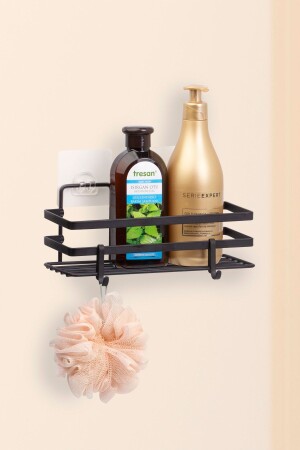 Magic Fix Sihirli Yapışkan Siyah Lamalı Dikdörtgen Banyo Rafı - 11x24 cm - Okyanus Home