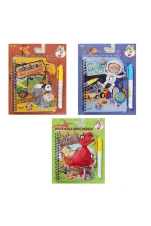 Magic Water Coloring Notebook Set of 3 Space, Forest, Dinosaur Themed Water Magic dsnı526 - Genel Markalar