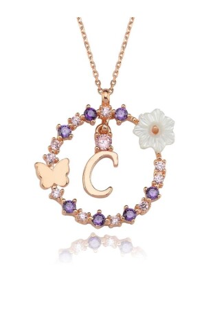 Magnolia Flower Dreams Sparkle Letter C Rose Color Silver Letter Necklace KL03384-MLV - Mia Vento