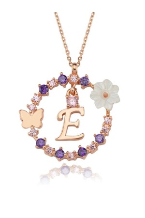 Magnolia Flower Dreams Sparkle Letter E Rose Color Silver Letter Necklace KL03381-MLV - Mia Vento