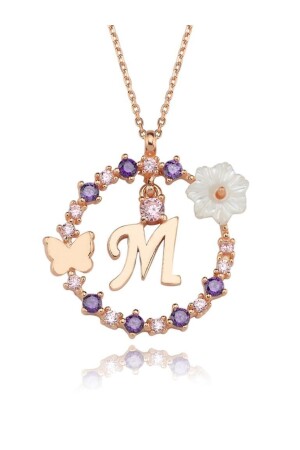 Magnolia Flower Dreams Sparkle M Letter Rose Color Silver Letter Necklace KL03372-MLV - Mia Vento