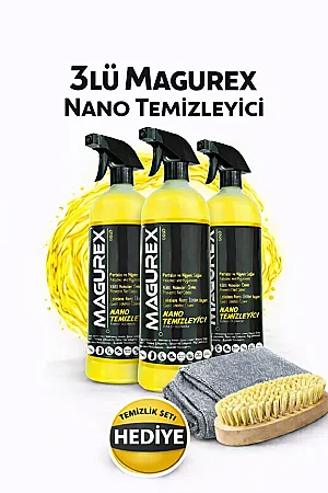 magurex 3lu nano temizleyici genel temizlik ve araç içi bakım seti fırça ve bez hediyeli - Magurex