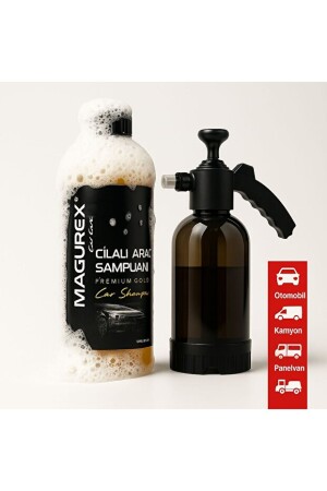 Magurex Premium Gold Car Shampoo with Foaming Pump, 2-Piece Set, Intense Foam for Car Washing and Polishing. - Magurex