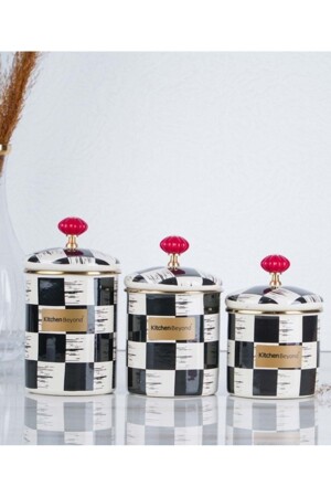 Makenzi Enamel Checker Pattern 3-Piece Spice Set ST22841 - ACAR