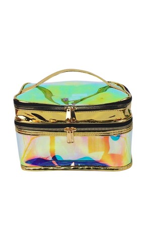 Makeup Bag Travel Care Bag Gold Color Transparent Compartment - 2 COMPARTMENT FUNCTIONAL ORGANIZER - Woys Bags