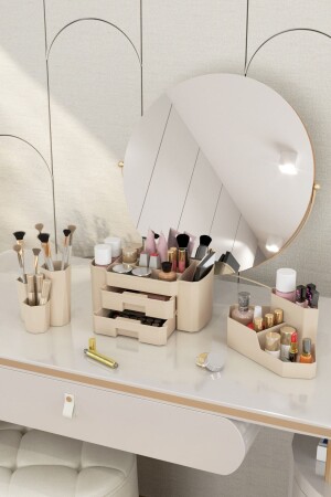 Makeup Organizer And Cosmetic Storage Box Organizer Set of 3 Cream - Dovi Home
