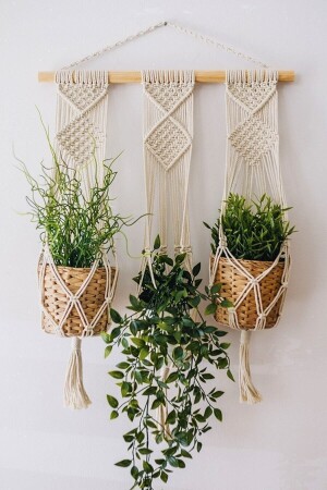 Makromedya Macrame Rope Hanger Triple Flower Holder - Makroboho