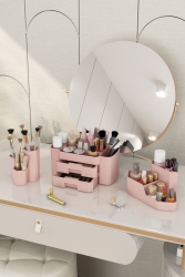 Makyaj Düzenleyici Ve Kozmetik Saklama Kutusu Organizer 3'lü Set Pudra Pembe 3'LÜ SET SANDY SİERRA YOUNG PEMBE - DOVİ HOME