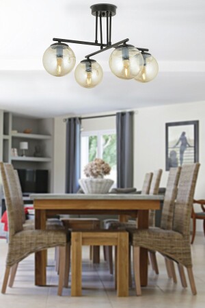 Mali 4 Piece Black Chandelier with Honey Glass Modern Young Room Kitchen Bedroom Retro Living Room Chandelier 3448-04-02-BL - Apliqa