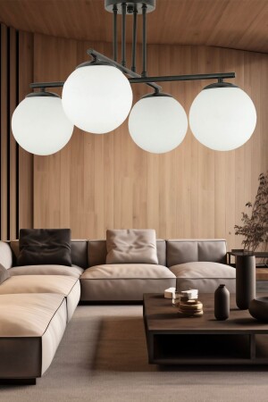 Mali 4-Piece Black Chandelier with White Glass Modern Young Room Kitchen Bedroom Retro Living Room Chandelier - Apliqa