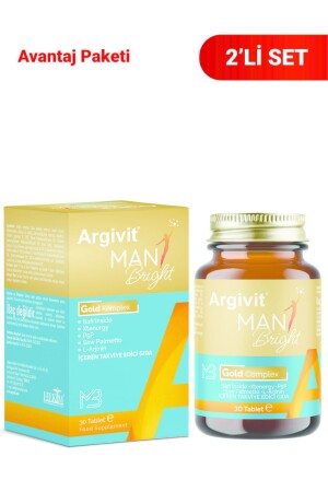 Man Bright Gold Complex 2er-Pack – Nahrungsergänzungsmittel mit 30 Tabletten mit Biotin, Niacin und Zink - Argivit