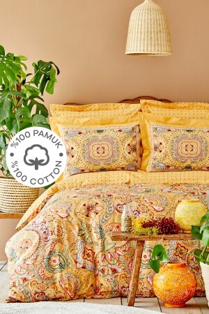 Manas Mustard 100% Cotton Double Duvet Cover Set 200. 17. 01. 0082 - Karaca Home