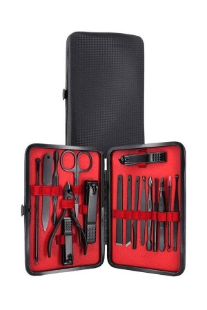 Manikür Pedikür Seti Tırnak Manikür Pensi Set 17 Pcs Tırnak Eti Manikür Makası Siyah Nokta Temizleme - Mkey