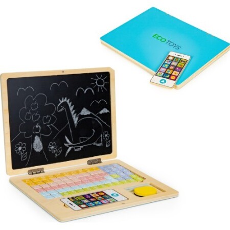 Manyetik tahtalı, harf ve rakamlı eğitici defter, Eco Toys, mavi - Eco Toys