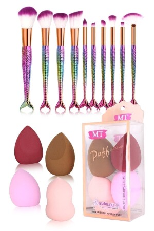 Maqya Profesional 10-Piece Rainbow Fish Brush 4-Piece Pear Sponge Set - Maqya Kozmetik