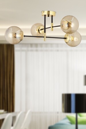 Maral 4-Piece Black Gold Honey Glass Modern Corridor Kitchen Living Room Retro Chandelier 3548-04-GD - Apliqa