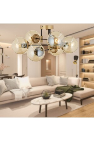 Maral 6-Piece Black Antique Honey Glass Modern Young Room Bedroom Retro Living Room Chandelier 3548-06-FR - Apliqa