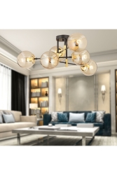 Maral 6Lı Siyah Gold Bal Camlı Modern Genç Odası Yatak Odası Retro Salon Avize 3548-06-GD - Apliqa