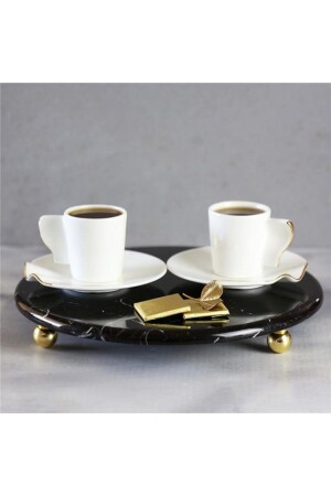 Marble 28 Cm Black Round Presentation Plate with Gold Bead Feet MRB00046 - Akayev